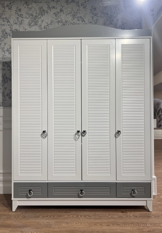 Loft Gri-Beyaz 4 Kapaklı Dolap